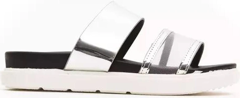 Mesh Metallic Slide Sandals Silver Women