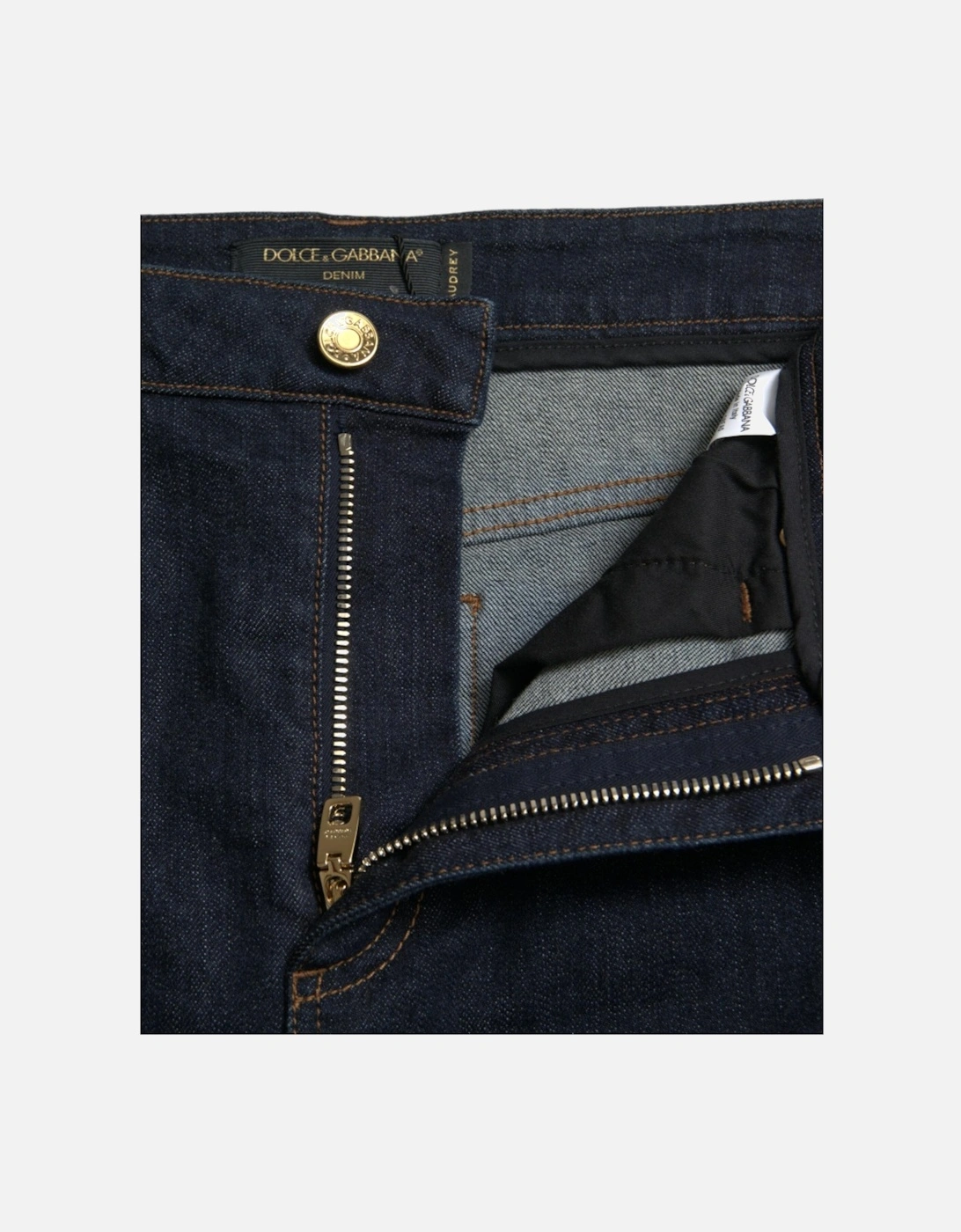 Denim Mid Waist Stretch Jeans with Zipper Closure and Logo Details