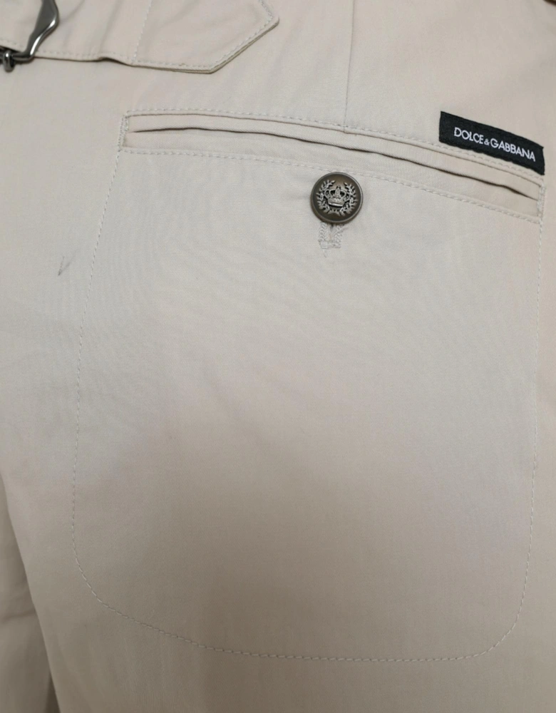 High Waisted Tapered Pants with Logo Details in Beige Cotton Women