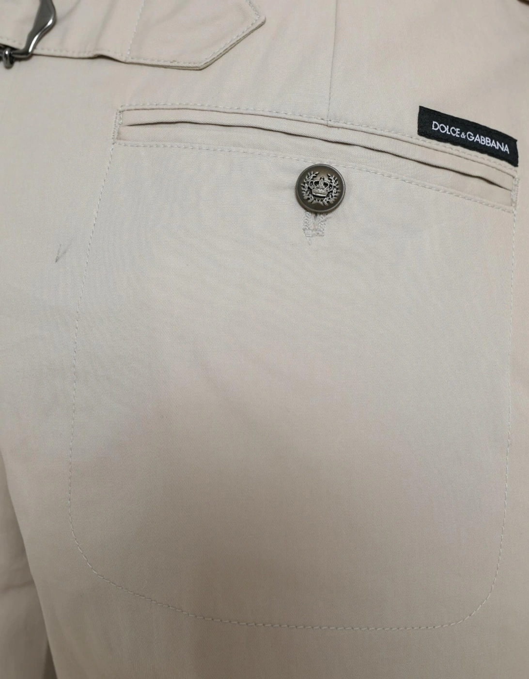 High Waisted Tapered Pants with Logo Details in Beige Cotton Women