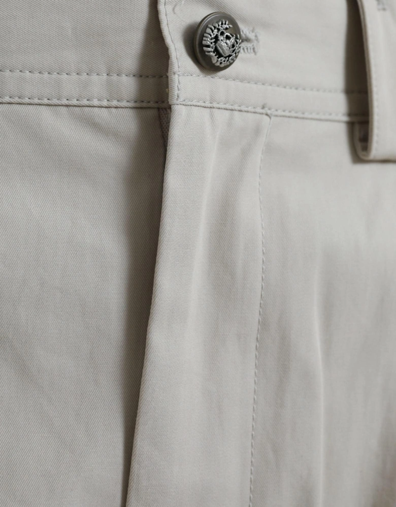 High Waisted Tapered Pants with Logo Details in Beige Cotton Women