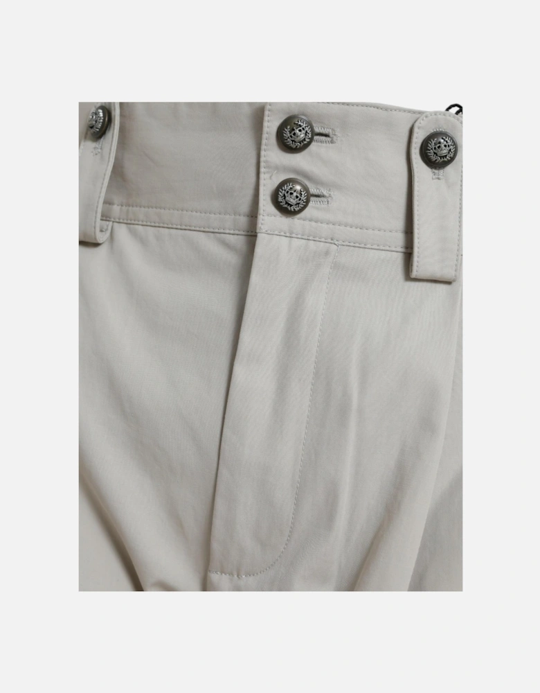 High Waisted Tapered Pants with Logo Details in Beige Cotton Women