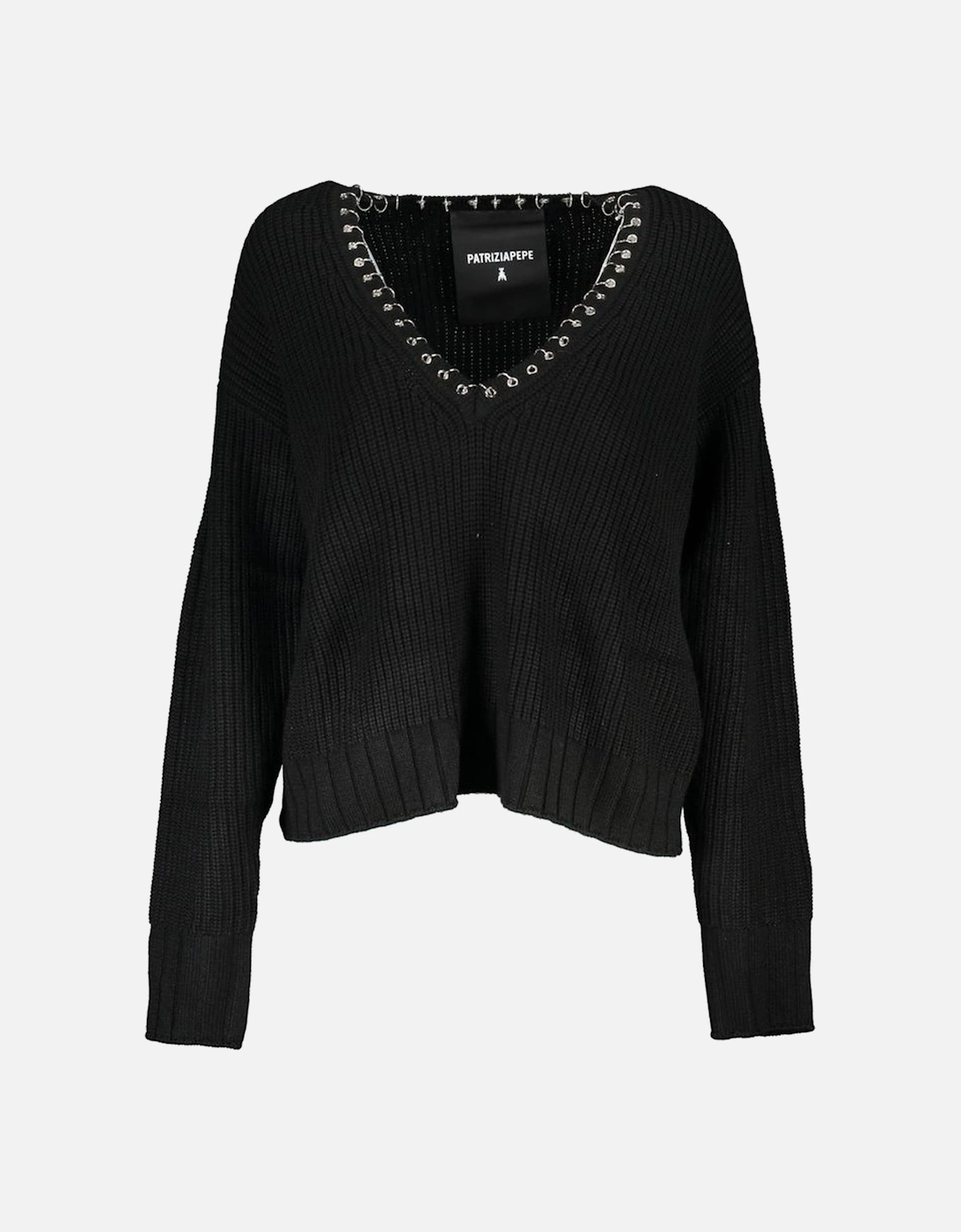 Womens Patrizia Pepe Chain V Neck Sweater Black - Size: 24