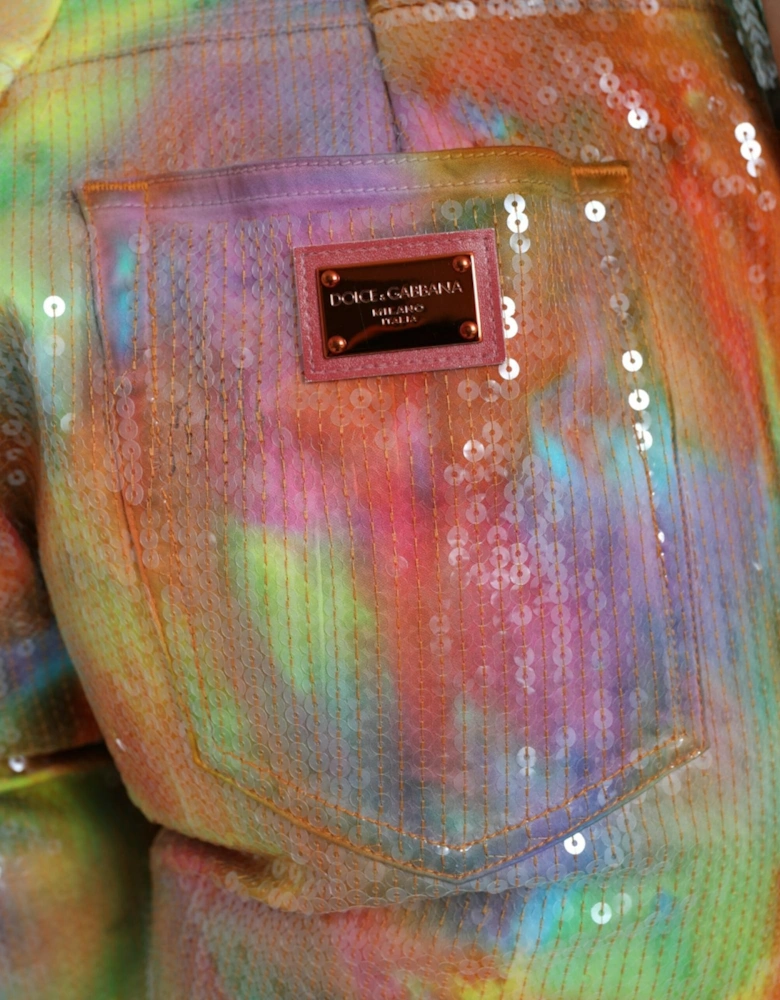 Multicolor High Waist Cropped Pants with Zipper Closure and Logo