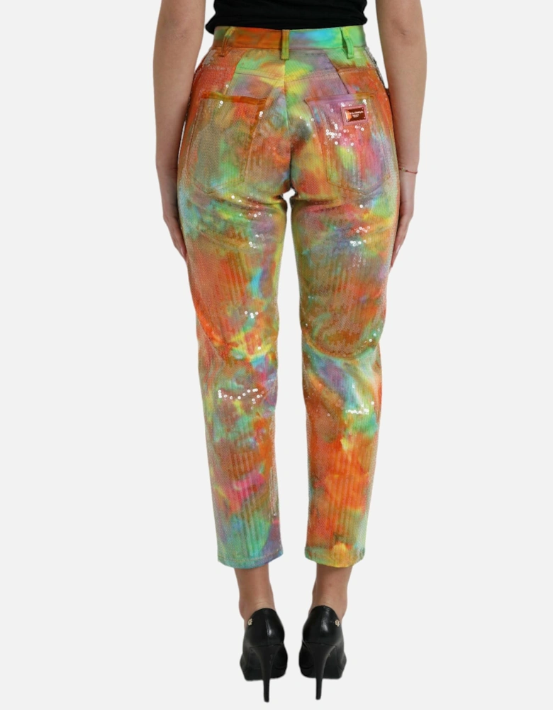 Multicolor High Waist Cropped Pants with Zipper Closure and Logo