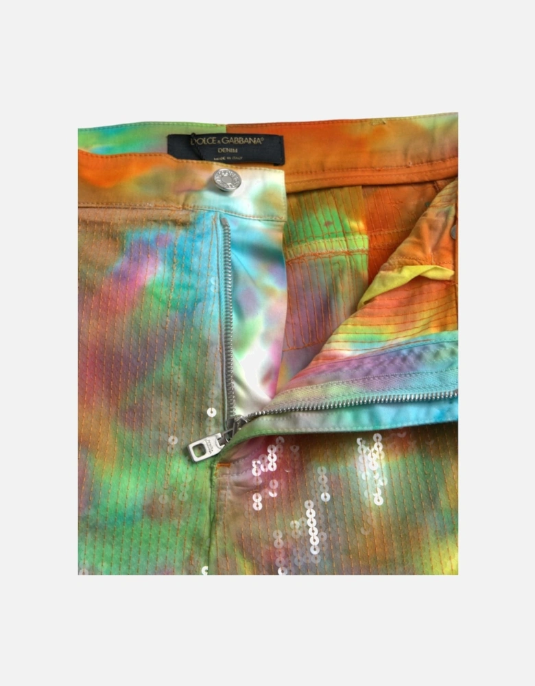 Multicolor High Waist Cropped Pants with Zipper Closure and Logo