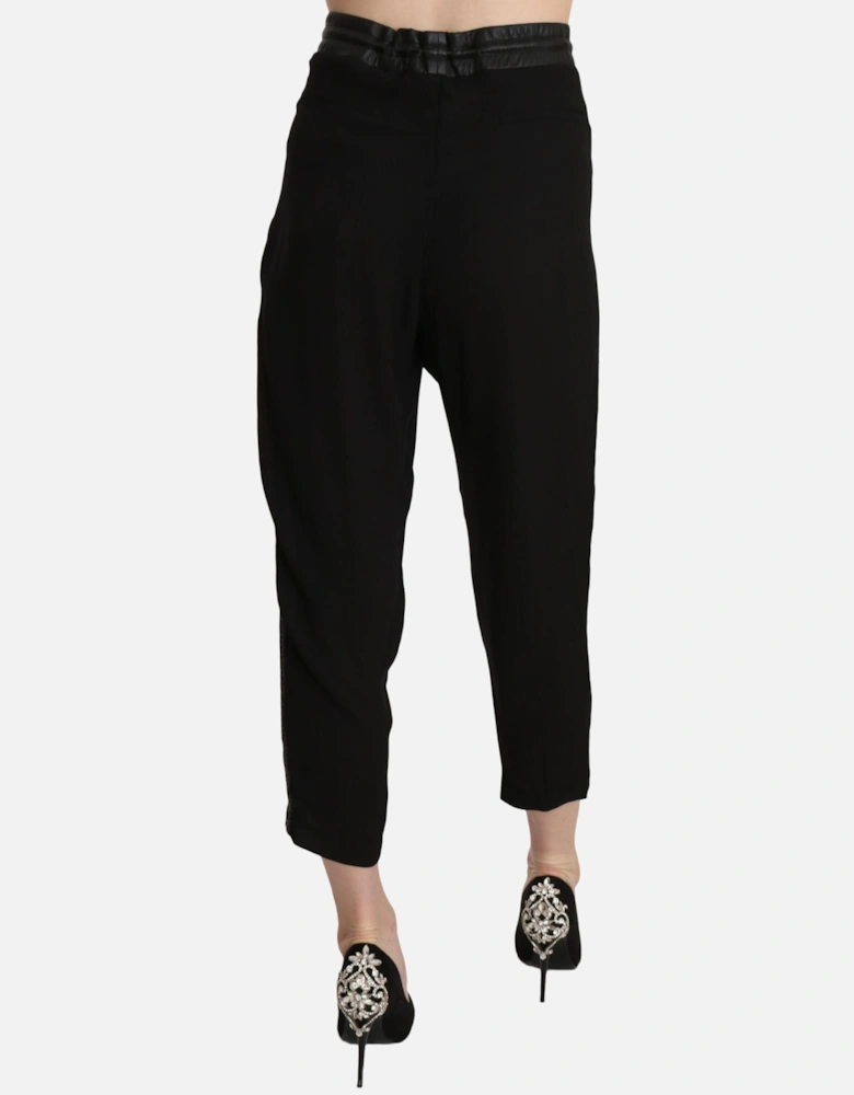High Waist Cropped Pants with Adjustable Strap Women - Black Jeans