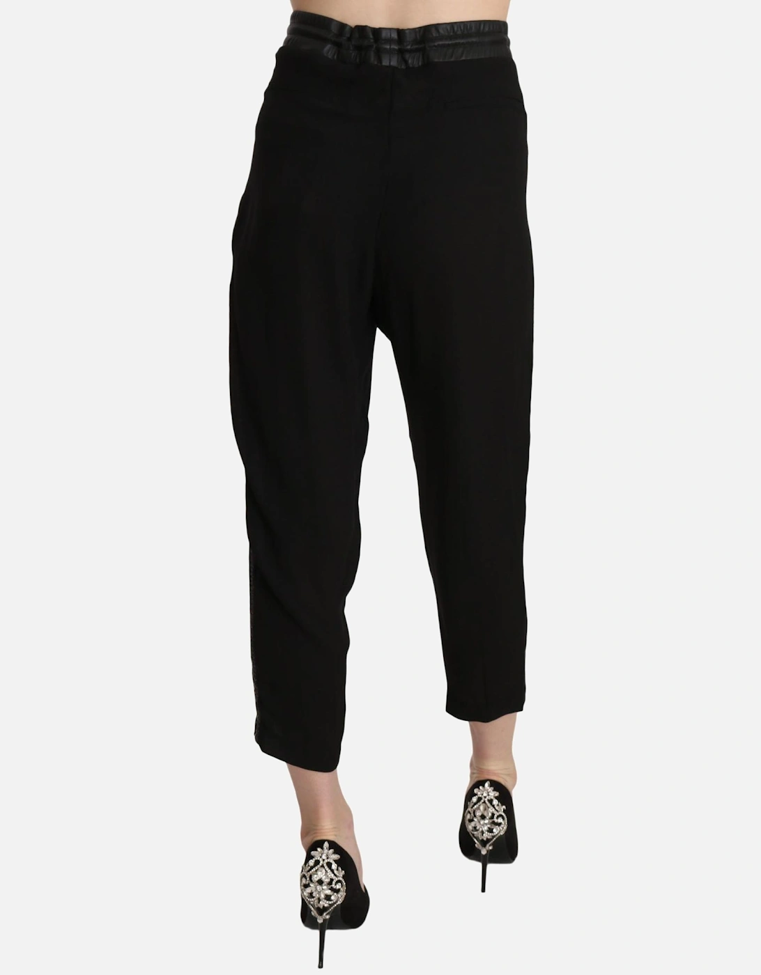 High Waist Cropped Pants with Adjustable Strap Women - Black Jeans