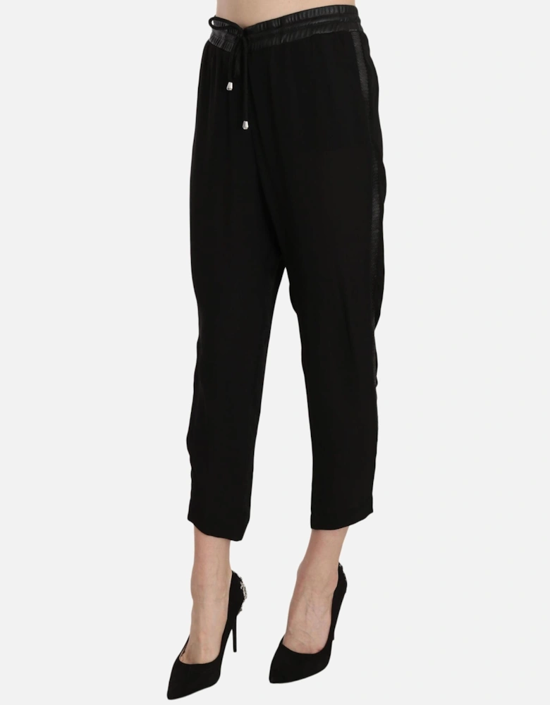 High Waist Cropped Pants with Adjustable Strap Women - Black Jeans