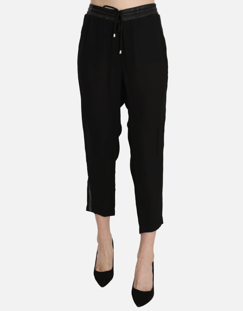 High Waist Cropped Pants with Adjustable Strap Women - Black Jeans
