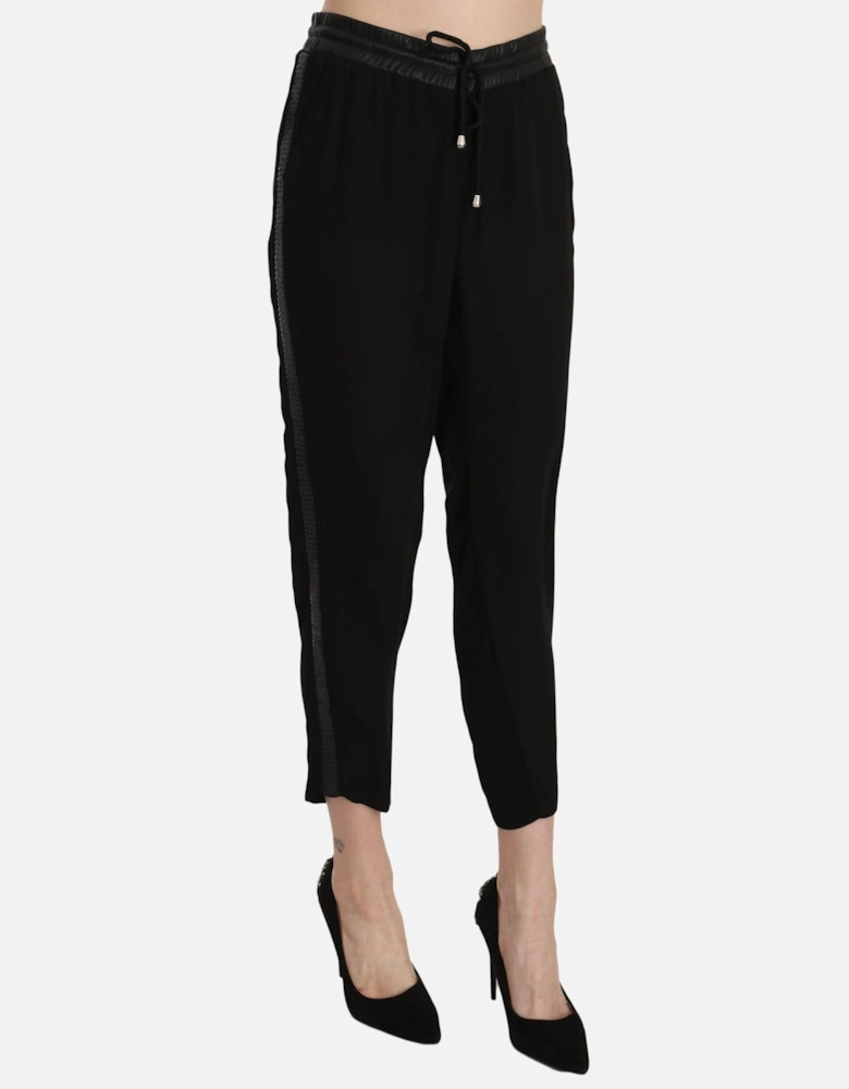 High Waist Cropped Pants with Adjustable Strap Women - Black Jeans