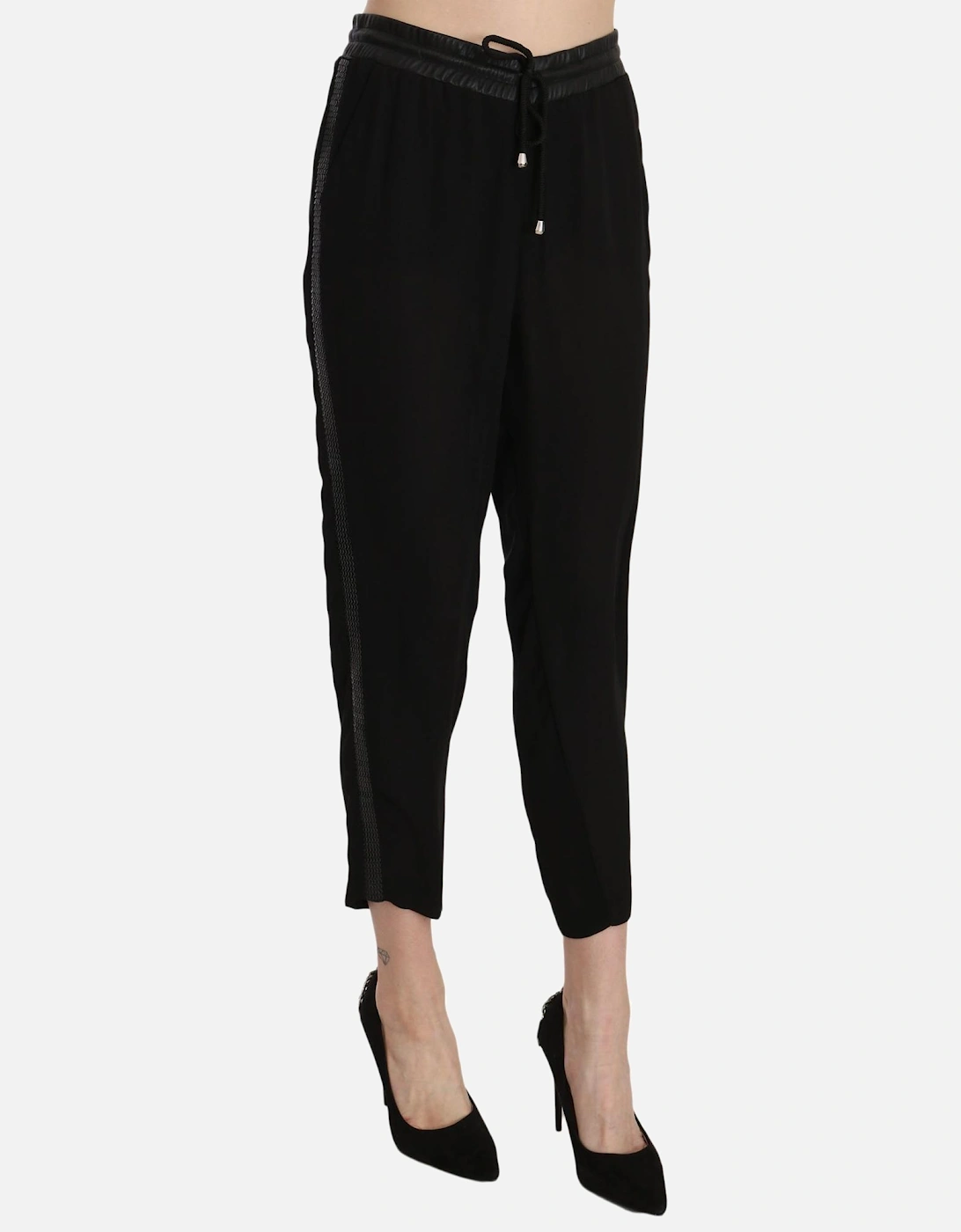 High Waist Cropped Pants with Adjustable Strap Women - Black Jeans