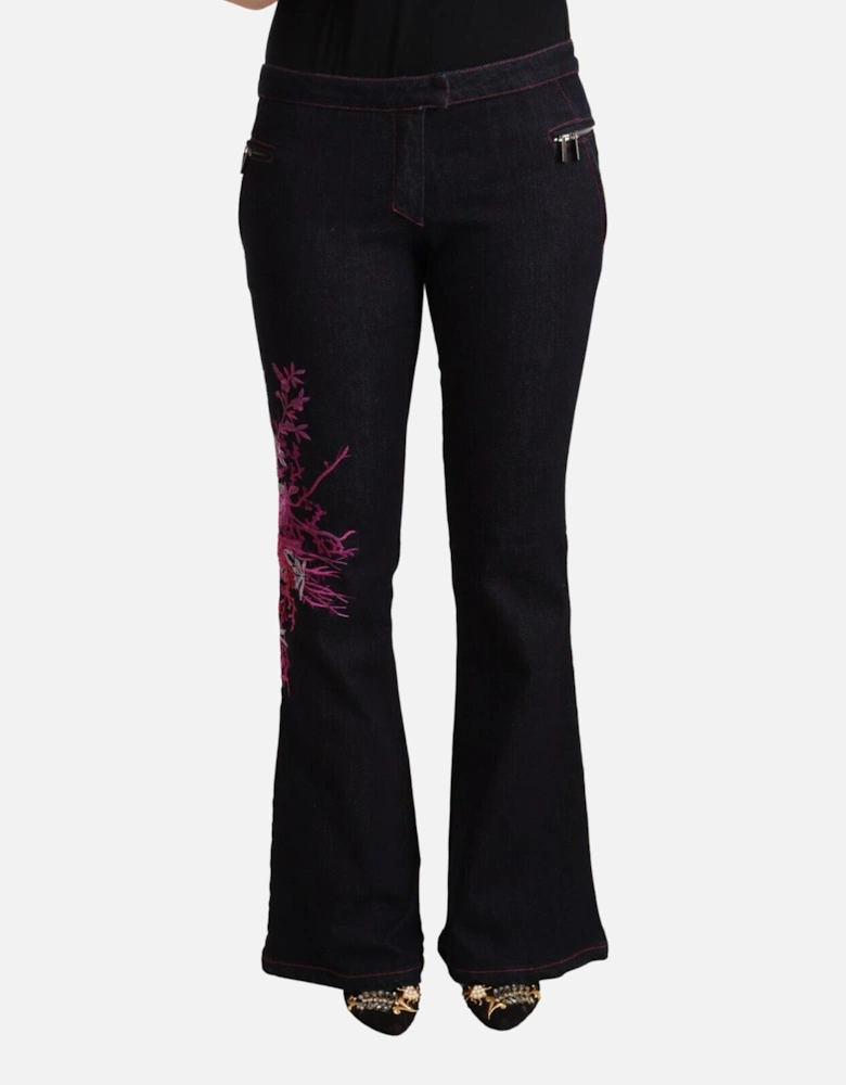 Embroidered Floral Bell Bottoms Women - Black Jeans