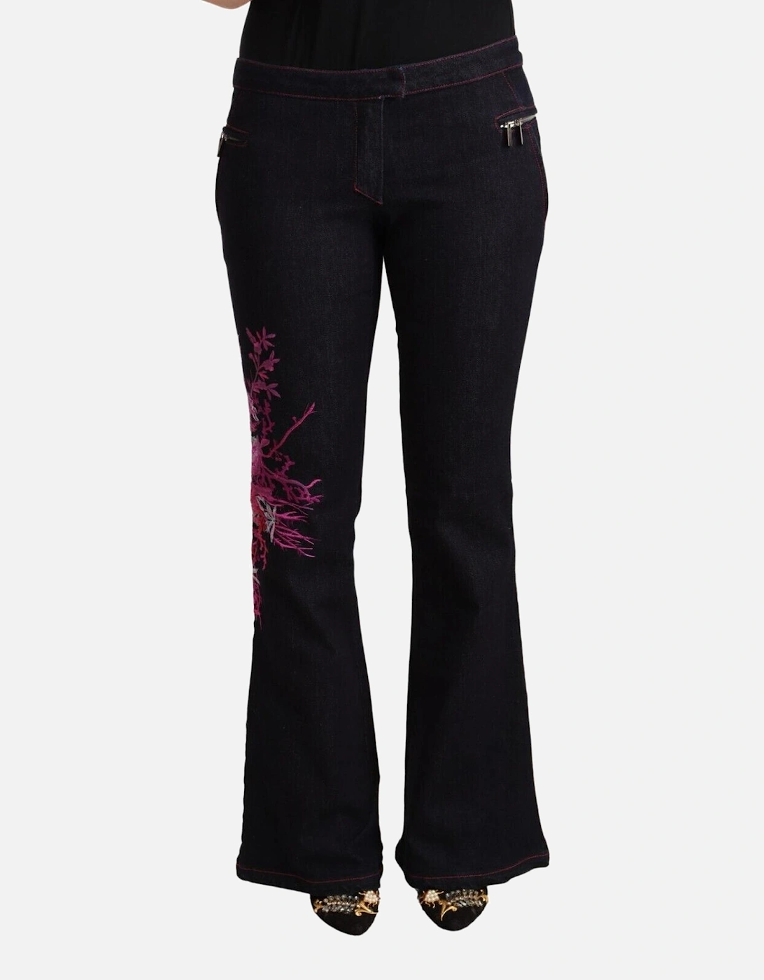 Embroidered Floral Bell Bottoms Women - Black Jeans, 4 of 3