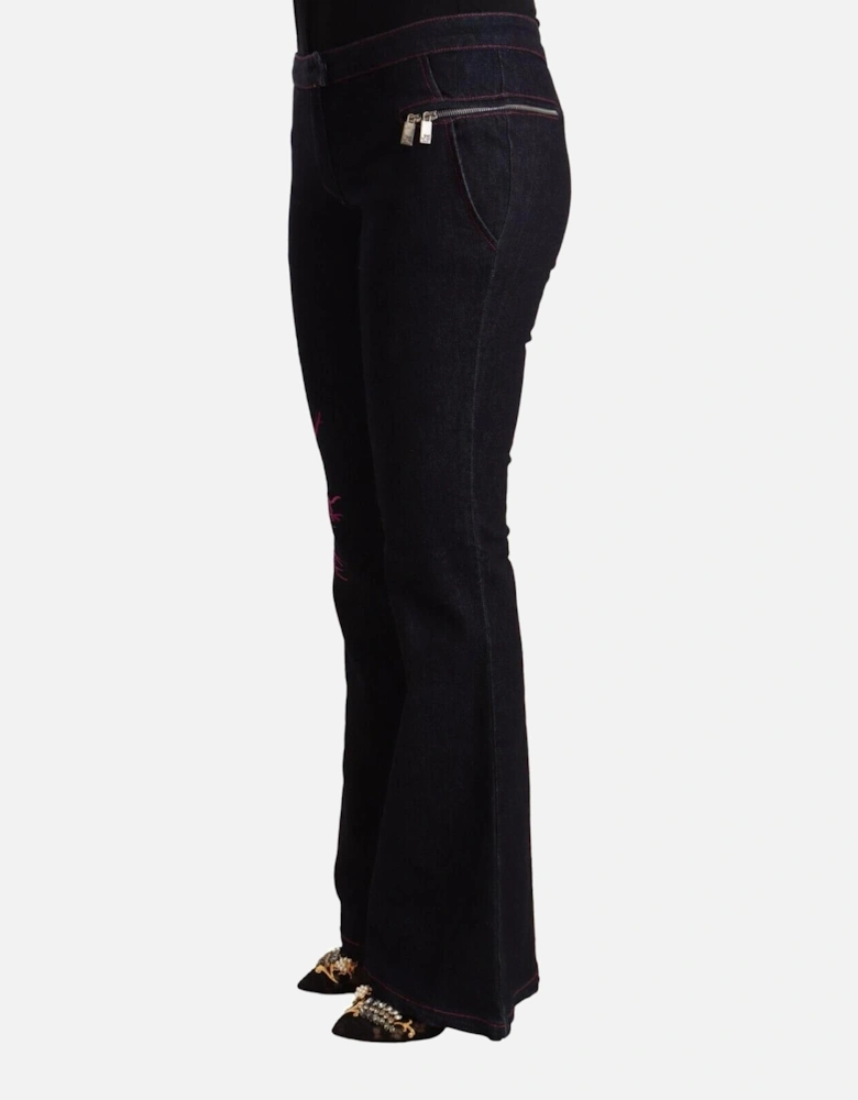 Embroidered Floral Bell Bottoms Women - Black Jeans