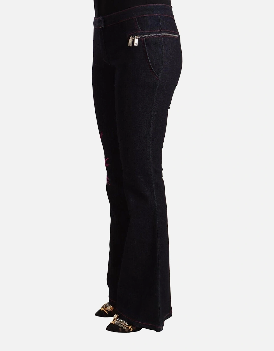 Embroidered Floral Bell Bottoms Women - Black Jeans