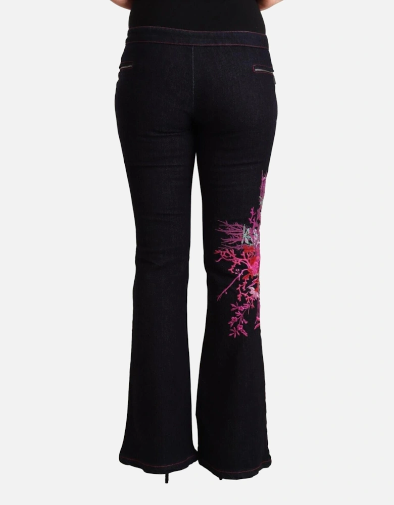 Embroidered Floral Bell Bottoms Women - Black Jeans