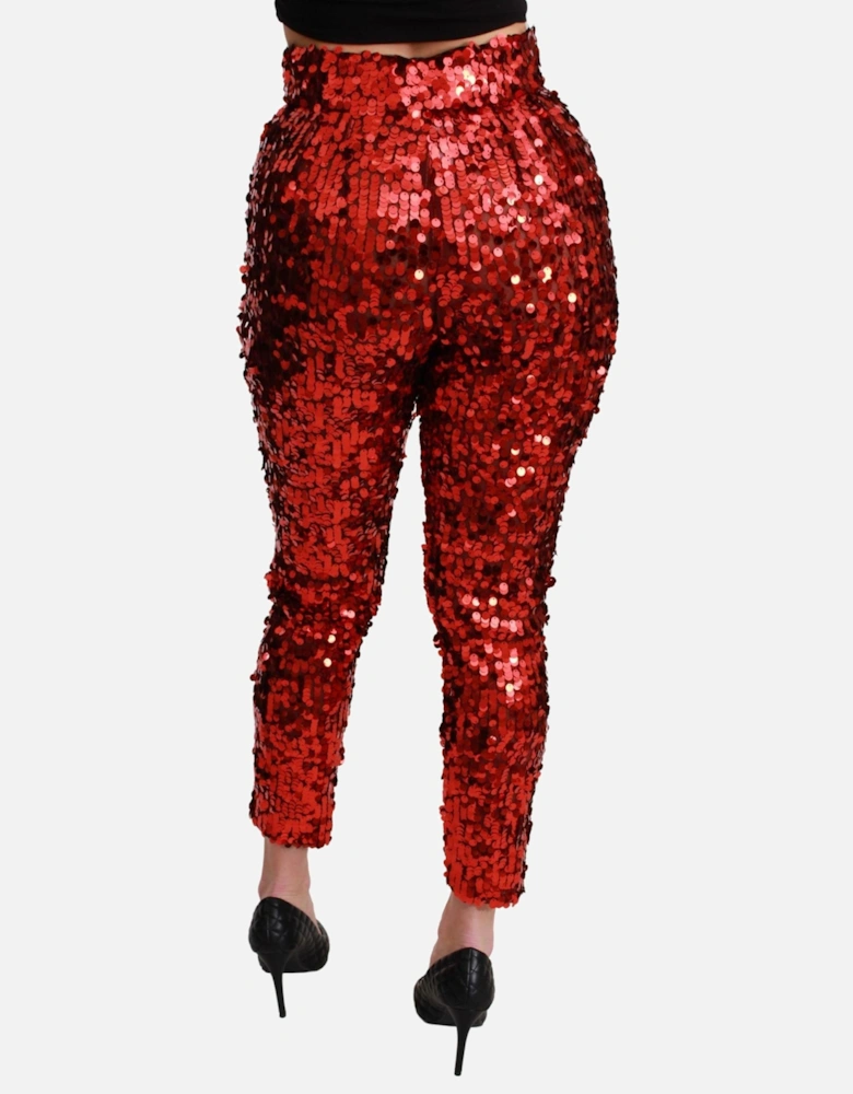 High Waist Cropped Pants with Logo Details Women - Red Jeans