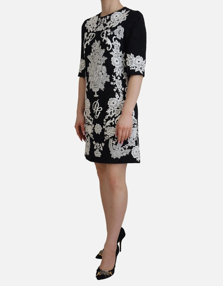 Floral Embroidered ALine Mini Dress Women - Black Dresses