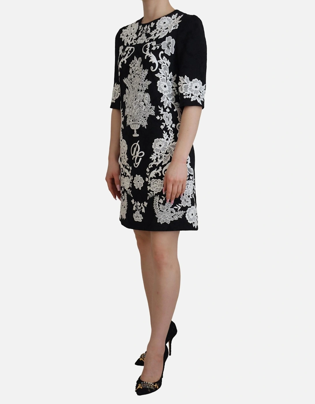 Floral Embroidered ALine Mini Dress Women - Black Dresses