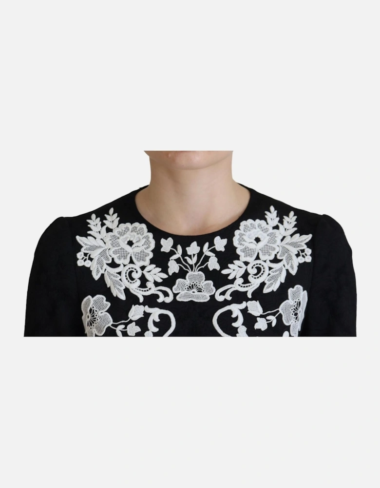 Floral Embroidered ALine Mini Dress Women - Black Dresses