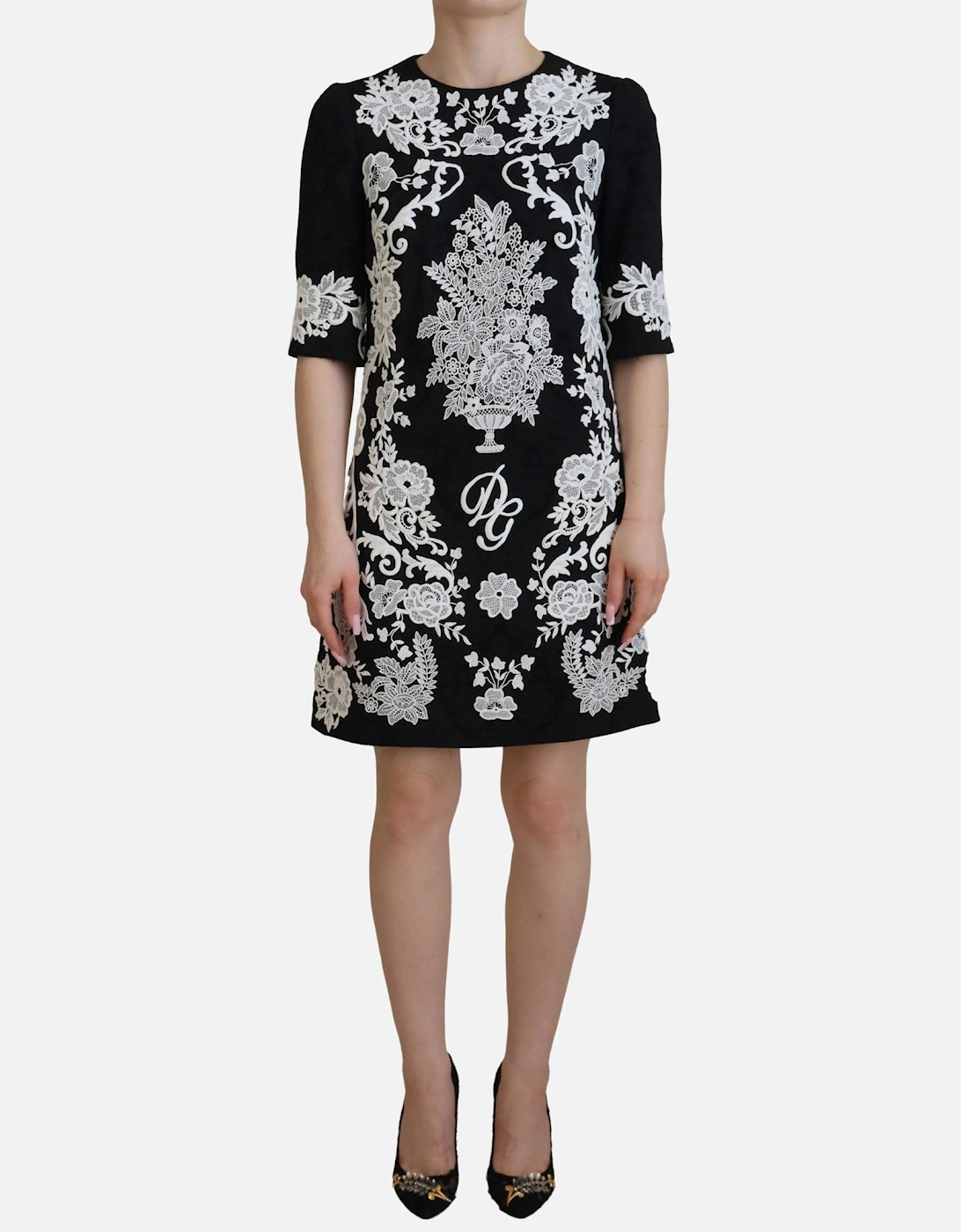 Floral Embroidered ALine Mini Dress Women - Black Dresses, 7 of 6