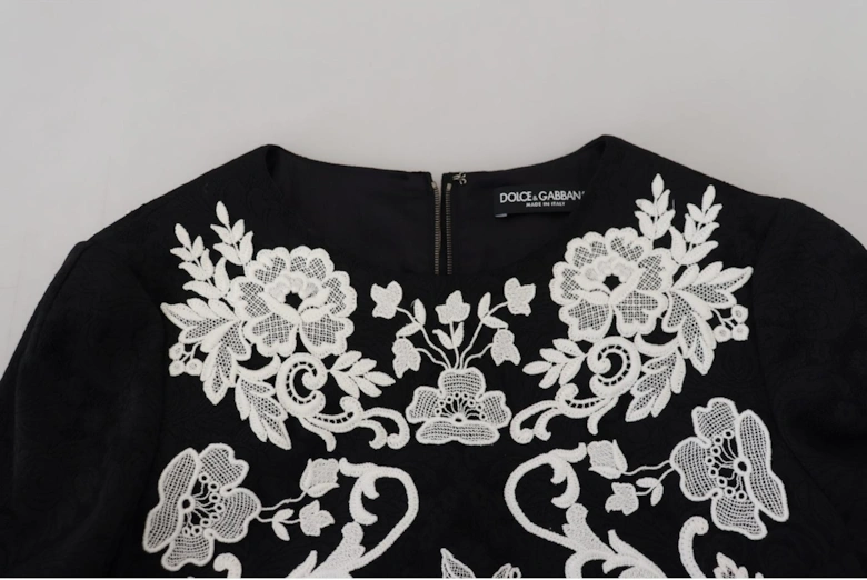 Floral Embroidered ALine Mini Dress Women - Black Dresses