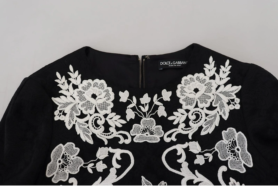 Floral Embroidered ALine Mini Dress Women - Black Dresses