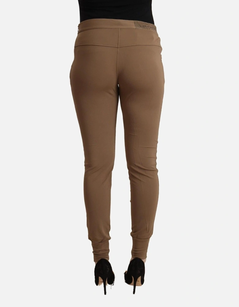 Mid Waist Slim Fit Tapered Pants Women - Brown Jeans
