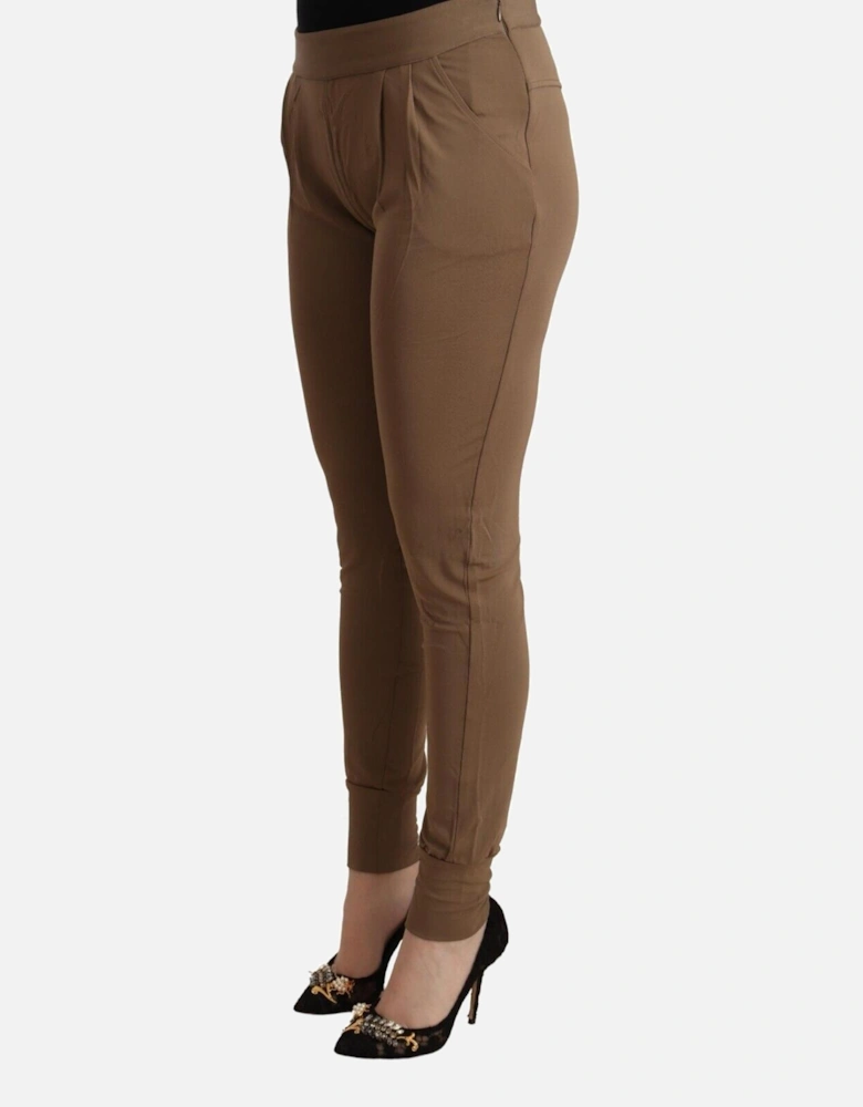 Mid Waist Slim Fit Tapered Pants Women - Brown Jeans