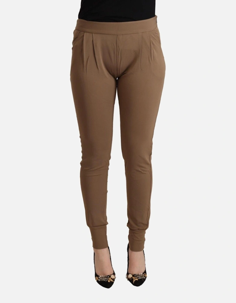 Mid Waist Slim Fit Tapered Pants Women - Brown Jeans