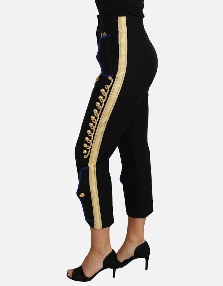 Cropped Trousers Gold Braid Detail Women - Black Jeans