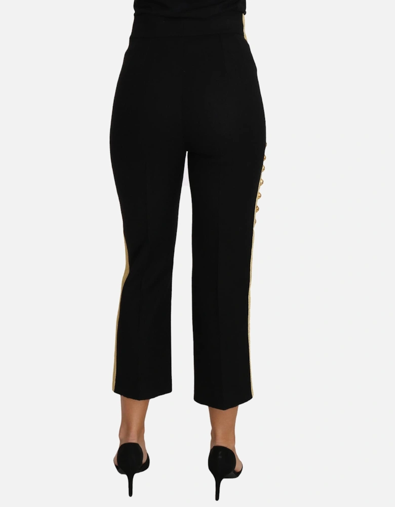 Cropped Trousers Gold Braid Detail Women - Black Jeans