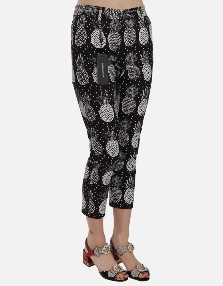 Pineapple Print Cropped Trousers Women - Black Jeans