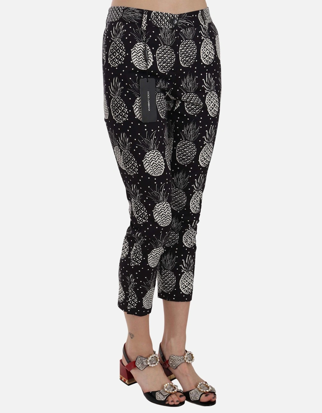 Pineapple Print Cropped Trousers Women - Black Jeans