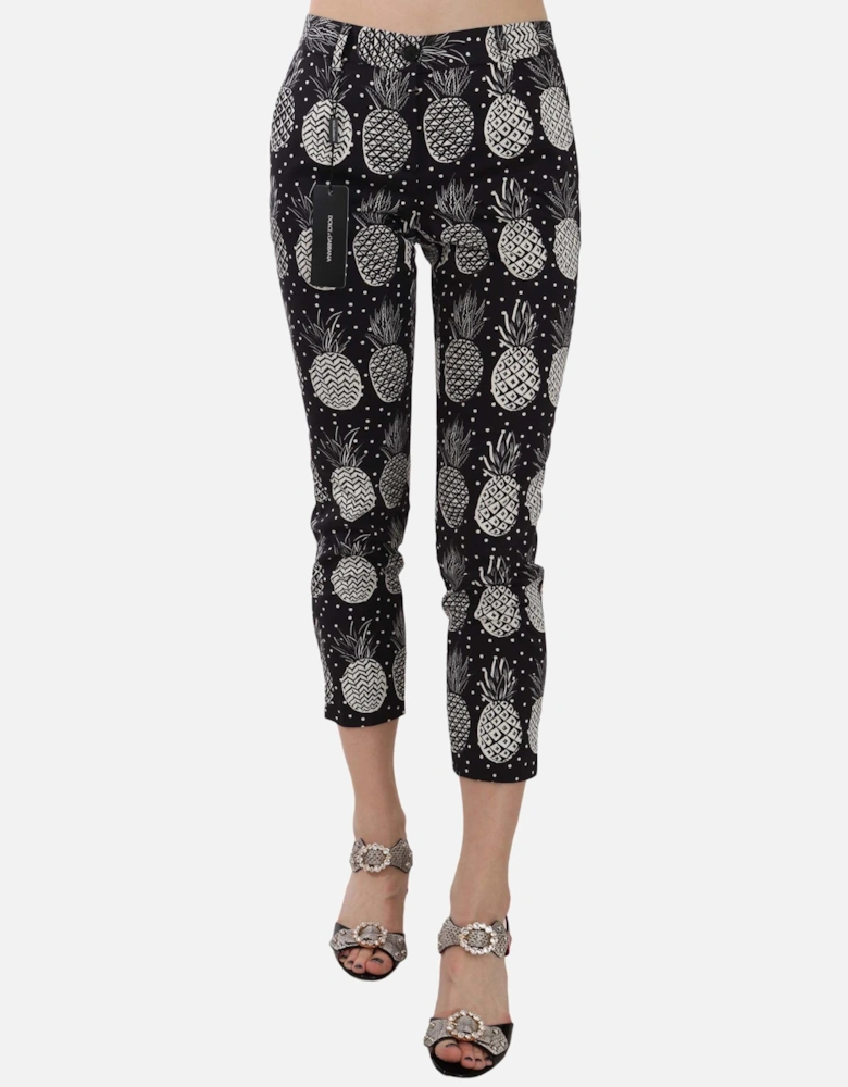 Pineapple Print Cropped Trousers Women - Black Jeans