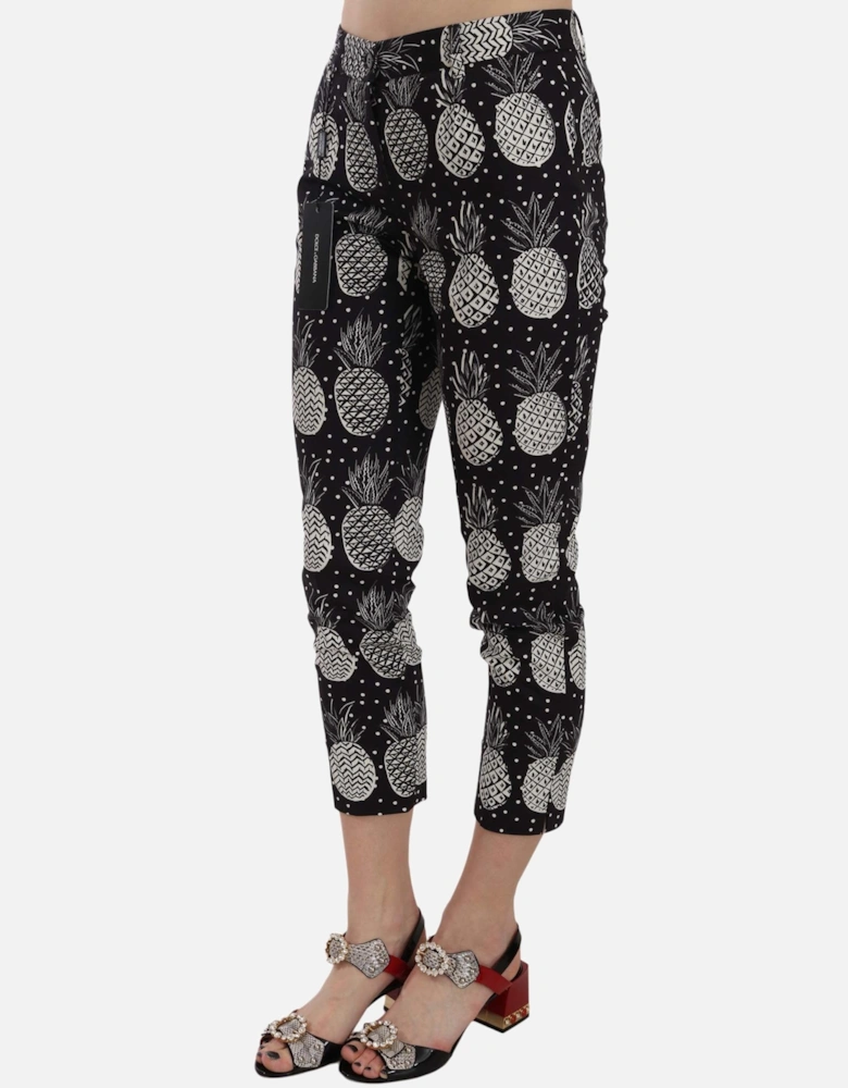 Pineapple Print Cropped Trousers Women - Black Jeans