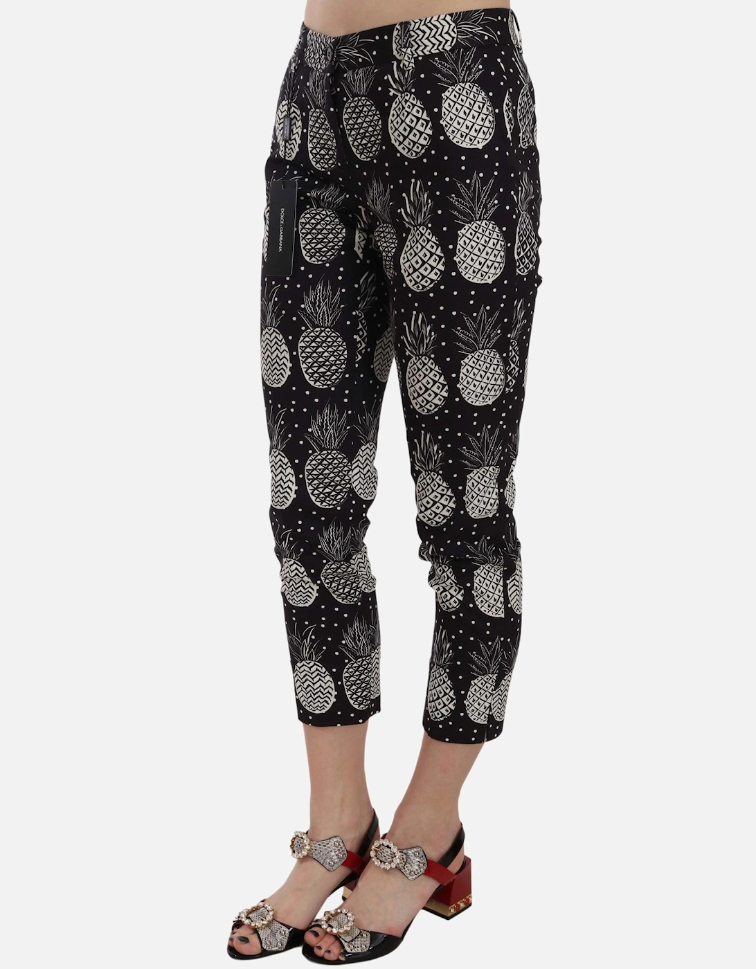 Pineapple Print Cropped Trousers Women - Black Jeans