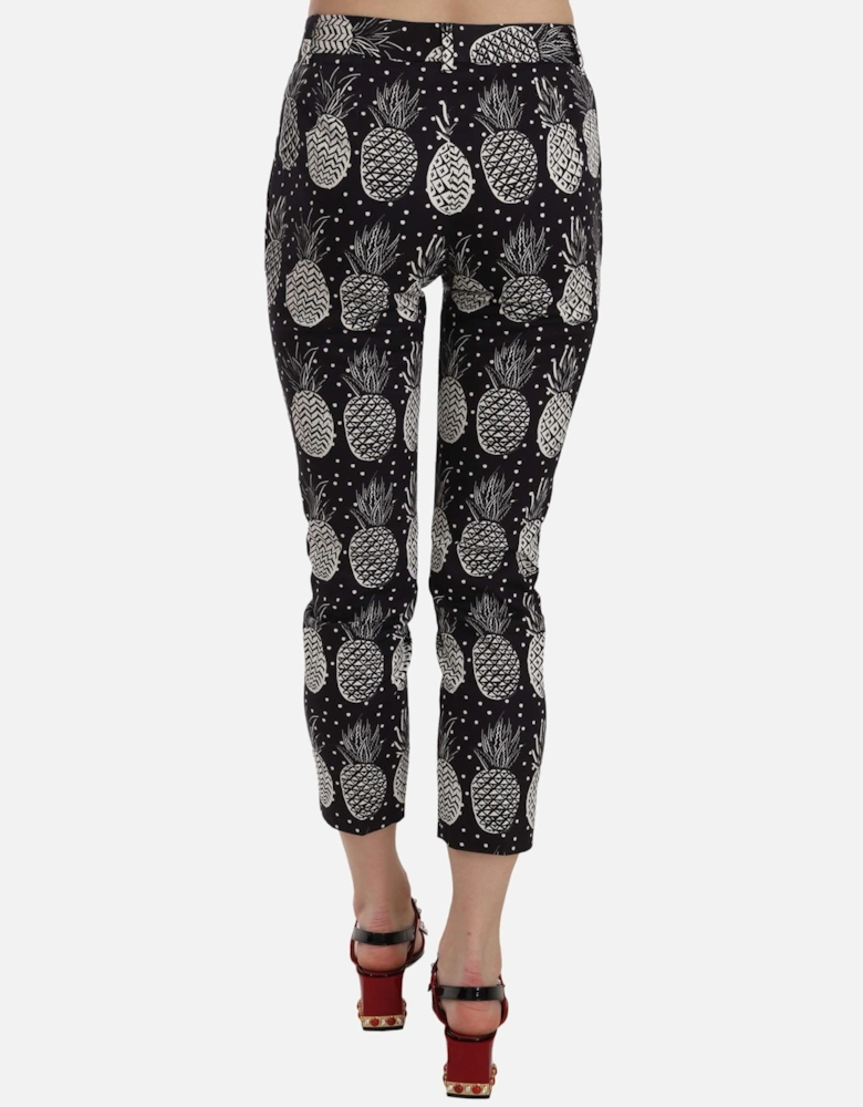 Pineapple Print Cropped Trousers Women - Black Jeans