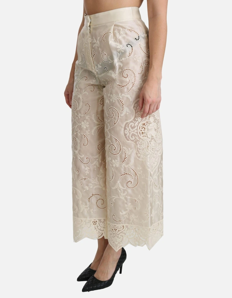 Dolce Gabbana Embroidered Wide Leg Pants Women - Cream Jeans