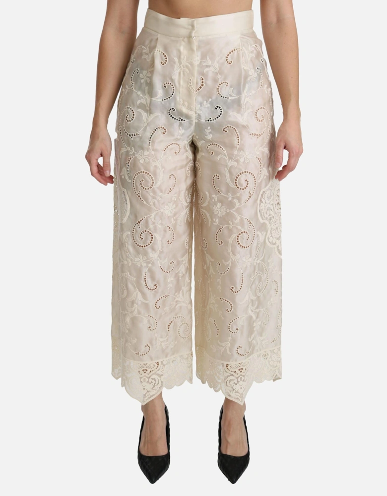 Dolce Gabbana Embroidered Wide Leg Pants Women - Cream Jeans