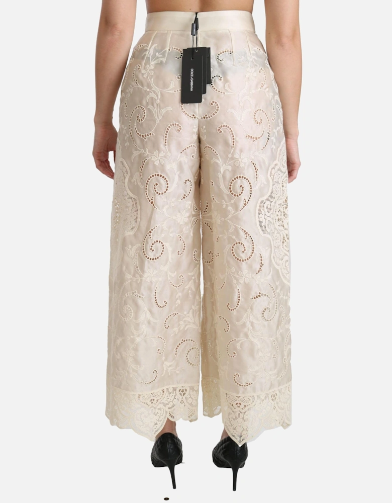Dolce Gabbana Embroidered Wide Leg Pants Women - Cream Jeans
