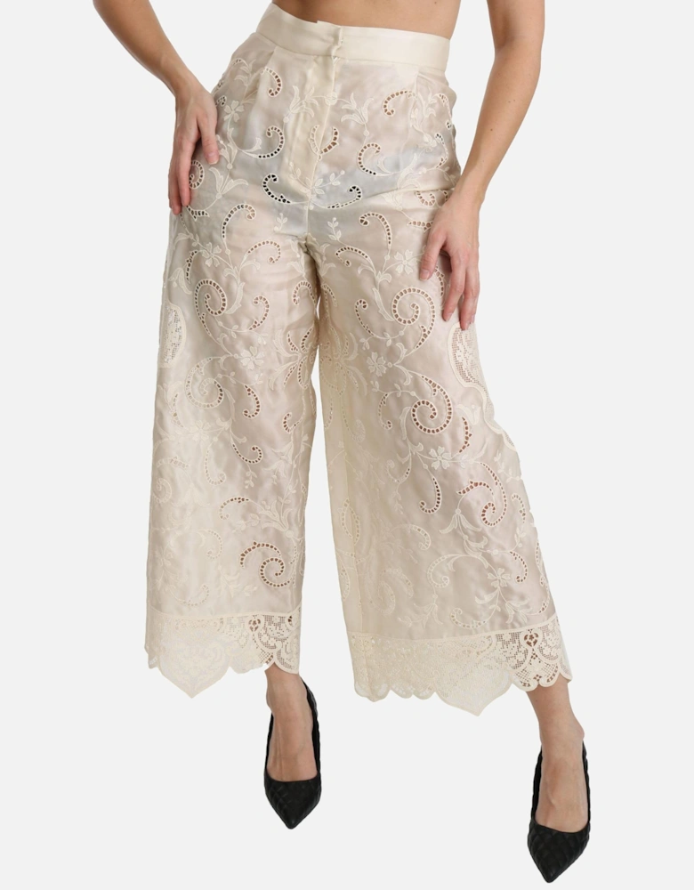 Dolce Gabbana Embroidered Wide Leg Pants Women - Cream Jeans