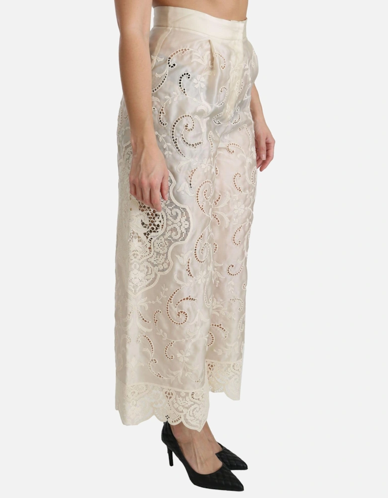 Dolce Gabbana Embroidered Wide Leg Pants Women - Cream Jeans