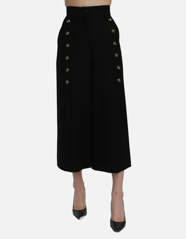 High Waist Wide Leg Cropped Pants Women - Black Jeans