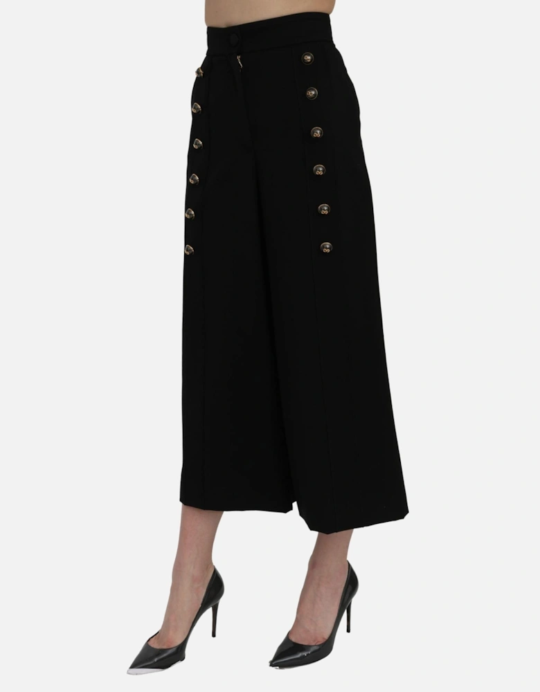 High Waist Wide Leg Cropped Pants Women - Black Jeans