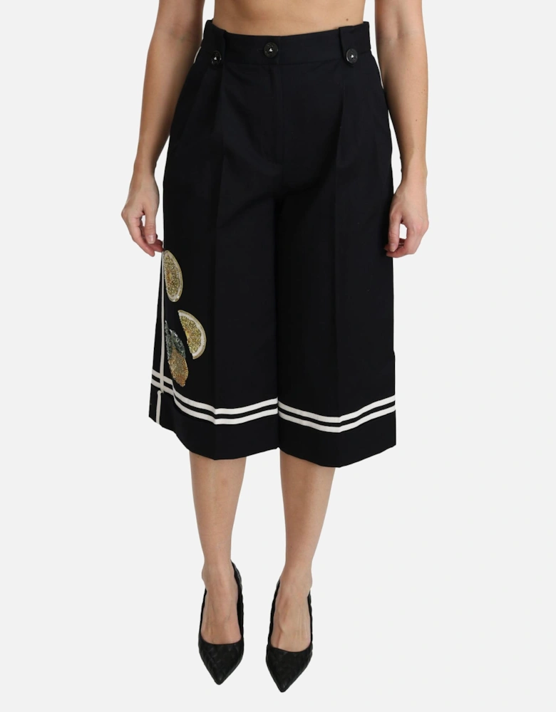 Dolce Gabbana Lemon Print Culottes Women - Black Jeans