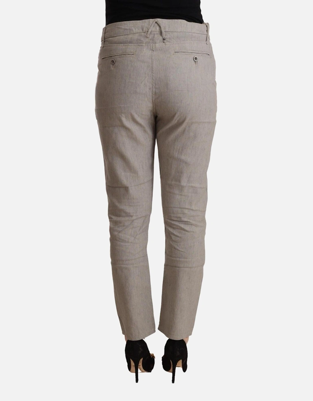 Linen Mid Waist Tapered Pants with Button Closure Women - Gray Jeans