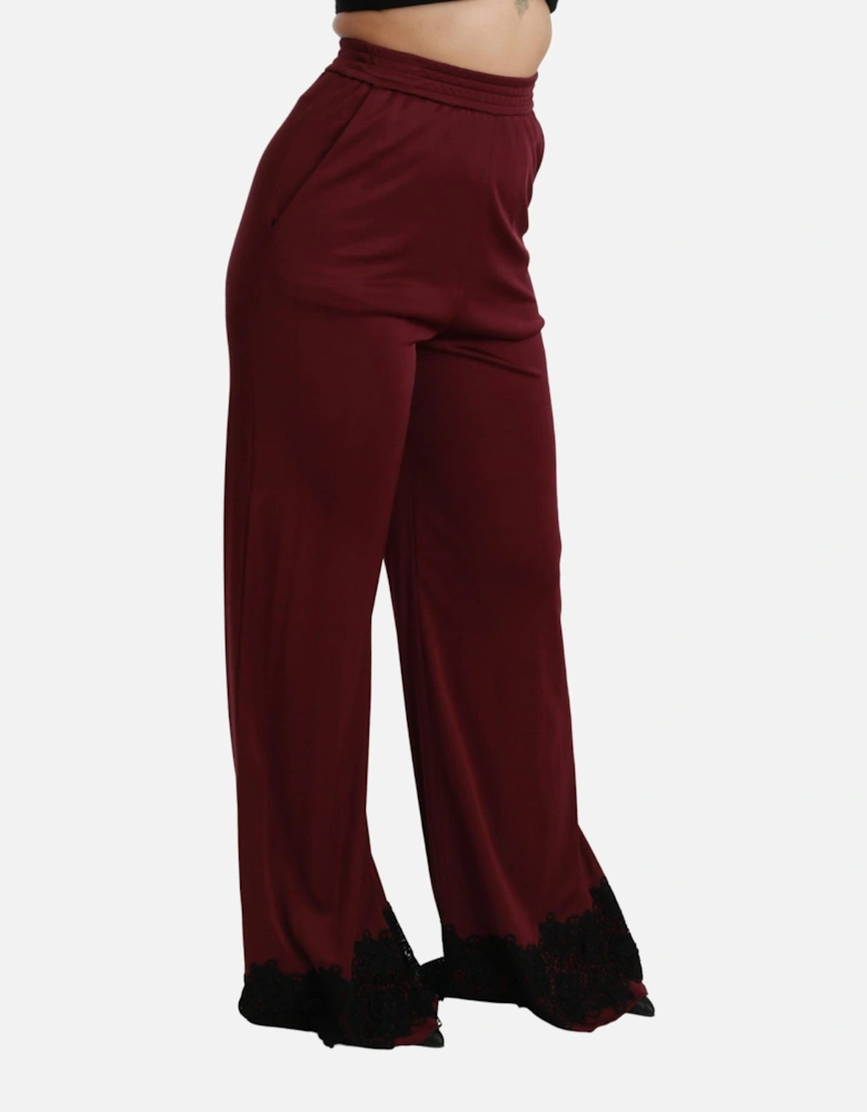Wide Leg Pants Lace Detail Burgundy Women - Bordeaux Jeans