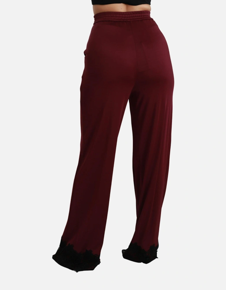 Wide Leg Pants Lace Detail Burgundy Women - Bordeaux Jeans
